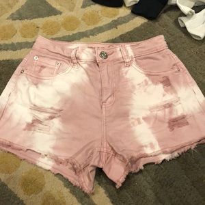 pink and white tie dye shorts